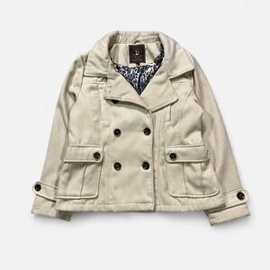 Dollhouse Leopard Cream Pea Coat Women's XL Jacket Trench Style Collar Y2K